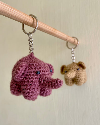 Hand-Crocheted Mini-Elephant Charm Keychains