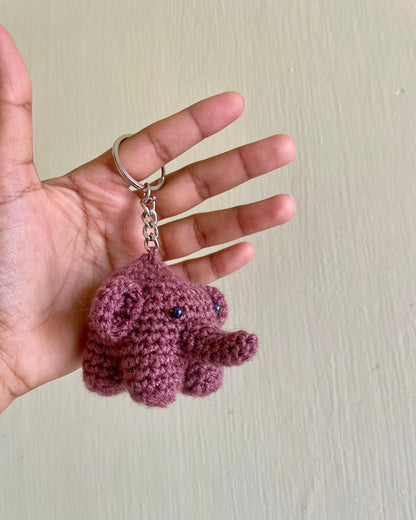 Hand-Crocheted Mini-Elephant Charm Keychains