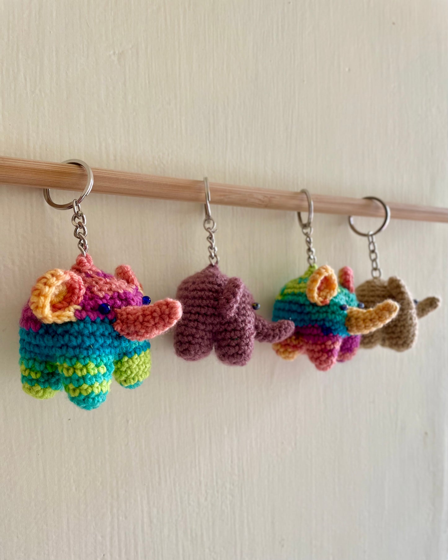 Hand-Crocheted Mini-Elephant Charm Keychains