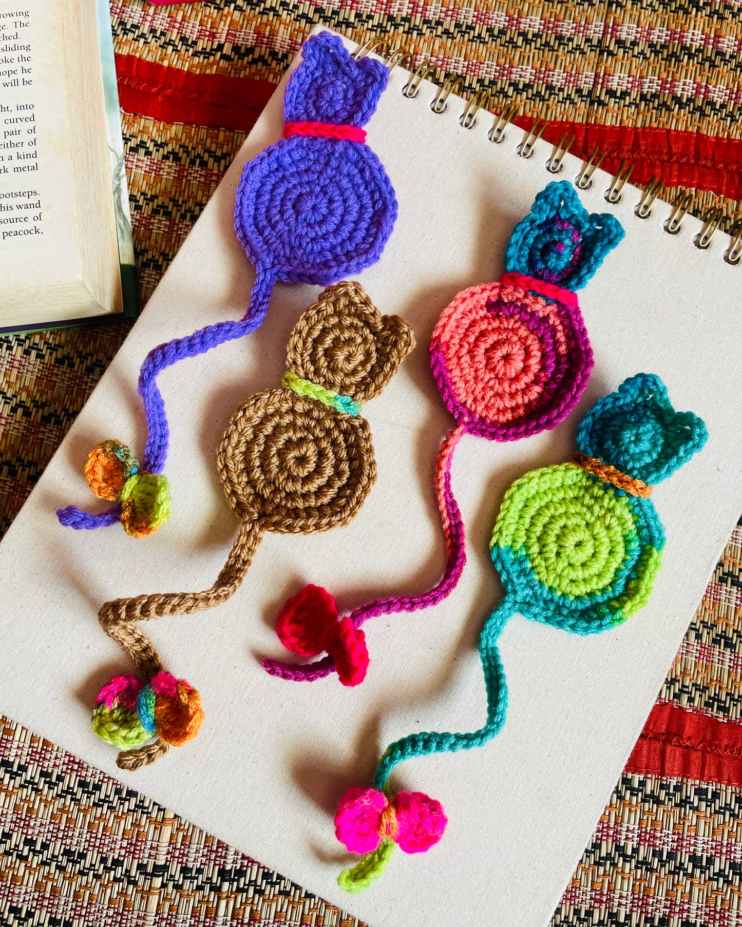 Hand-Crocheted Cat-themed Bookmarks