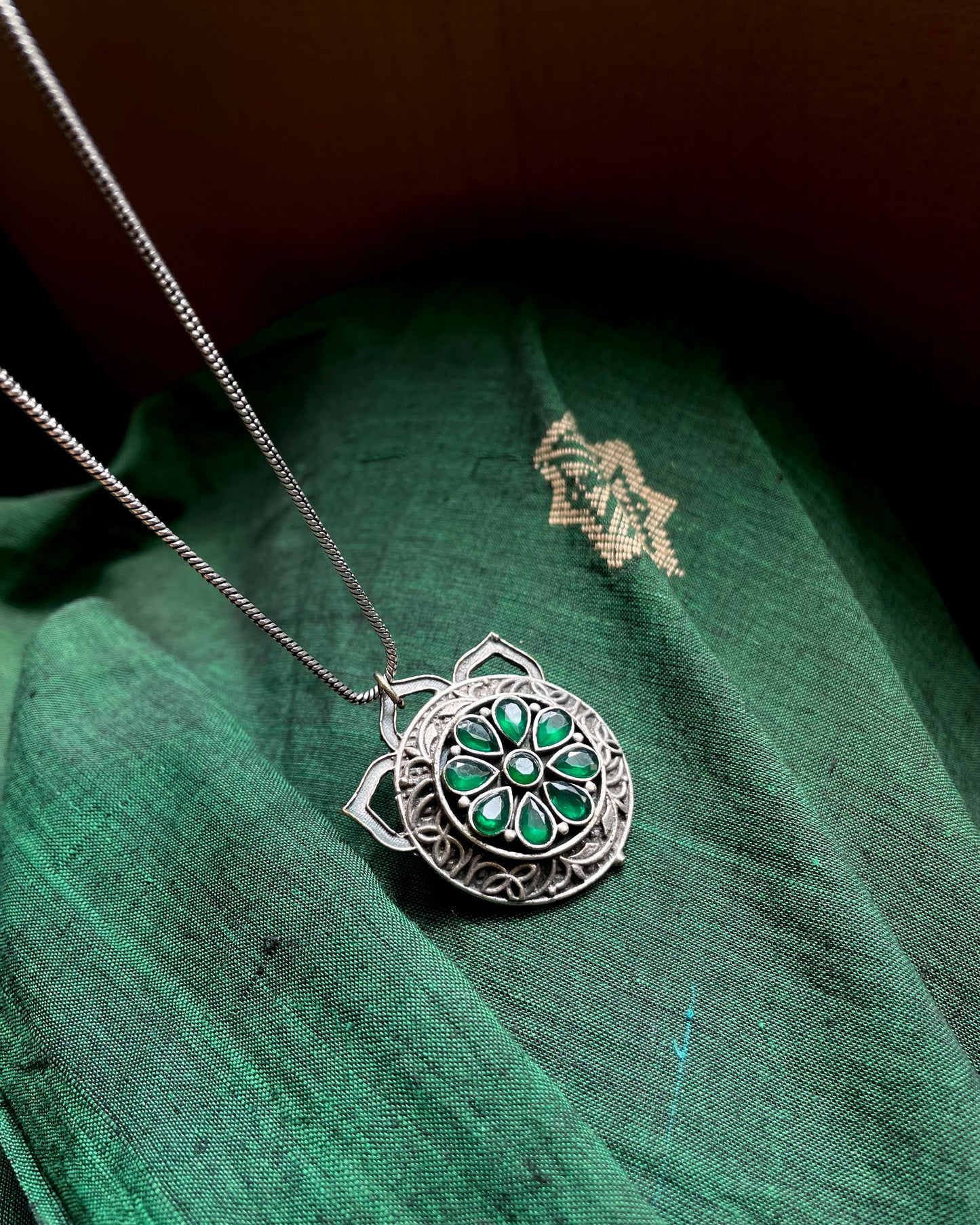 Dhwaj | Silver Plated Handcrafted Statement Pendant & Chain