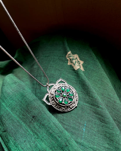 Dhwaj | Silver Plated Handcrafted Statement Pendant & Chain