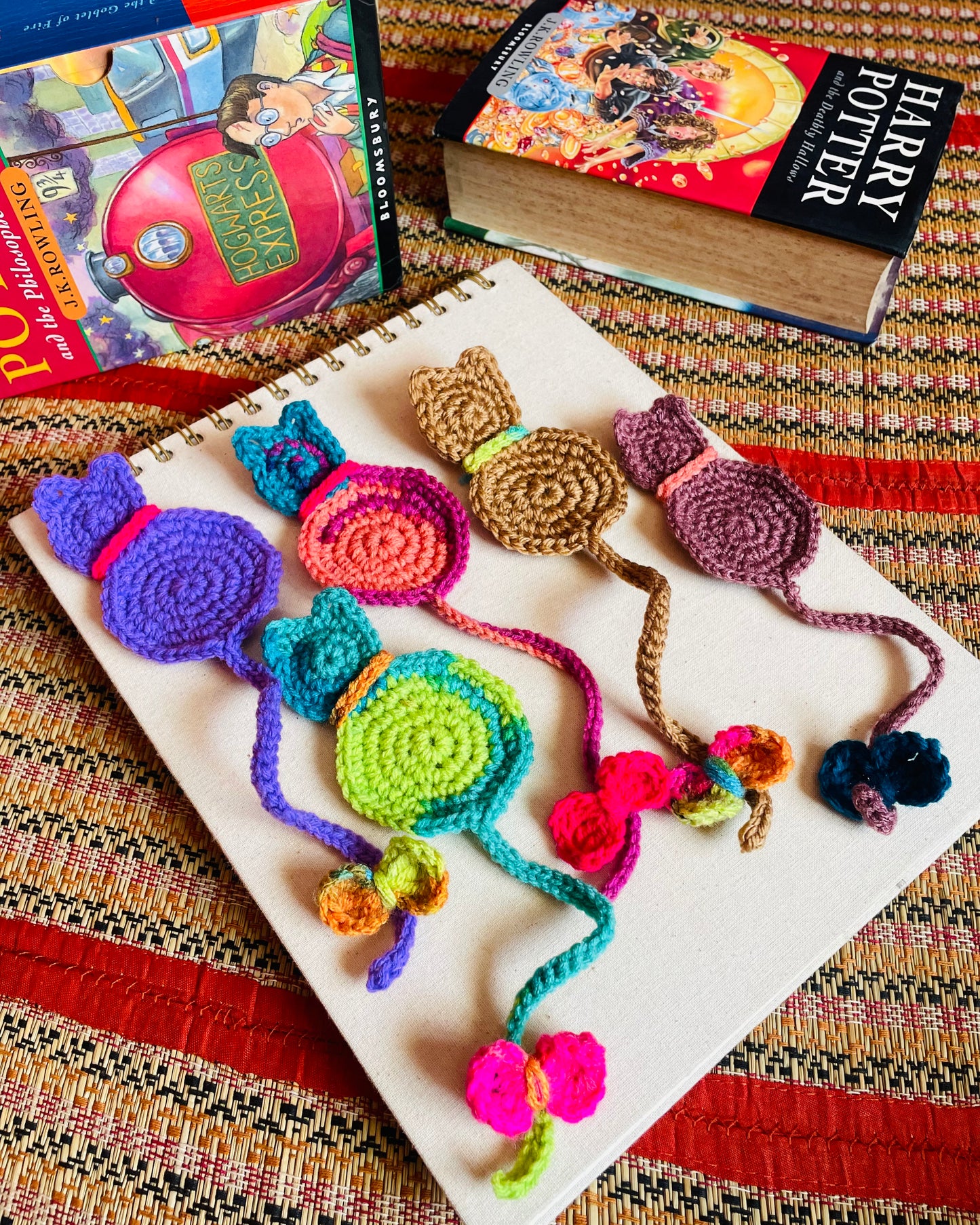 Hand-Crocheted Cat-themed Bookmarks