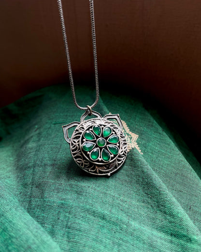 Dhwaj | Silver Plated Handcrafted Statement Pendant & Chain