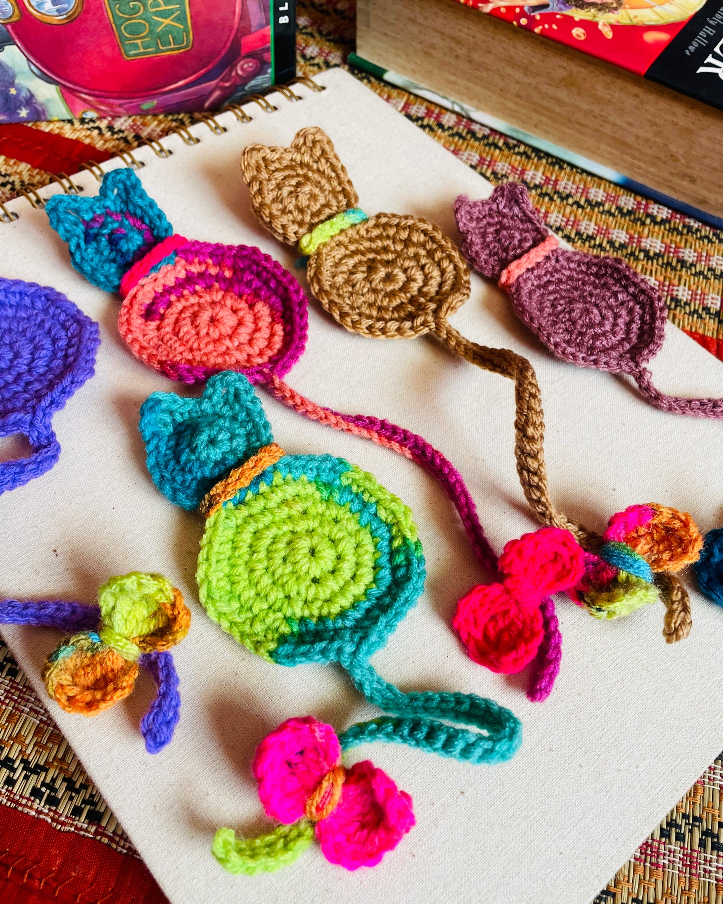 Hand-Crocheted Cat-themed Bookmarks