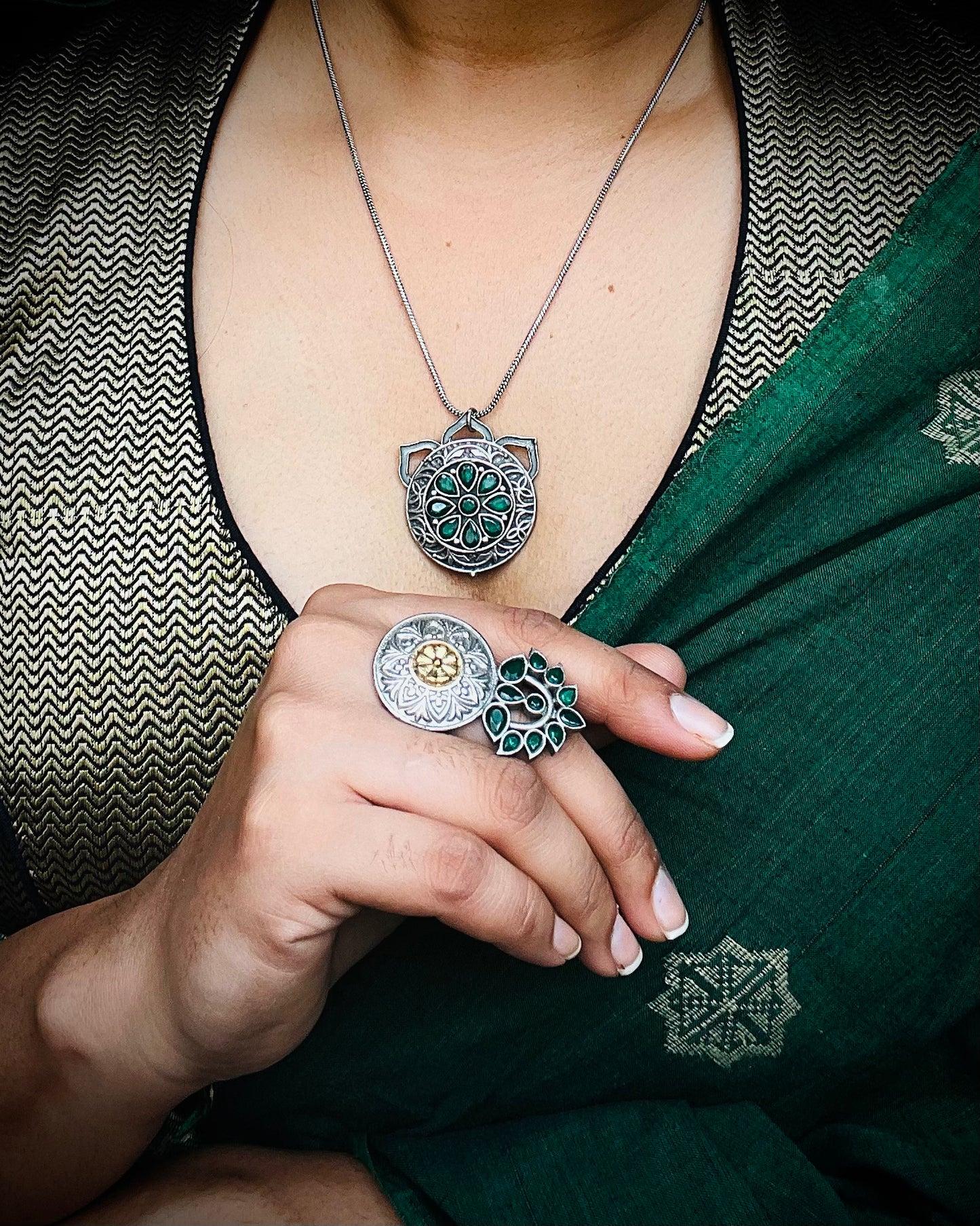 Dhwaj | Silver Plated Handcrafted Statement Pendant & Chain