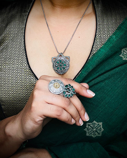 Dhwaj | Silver Plated Handcrafted Statement Pendant & Chain