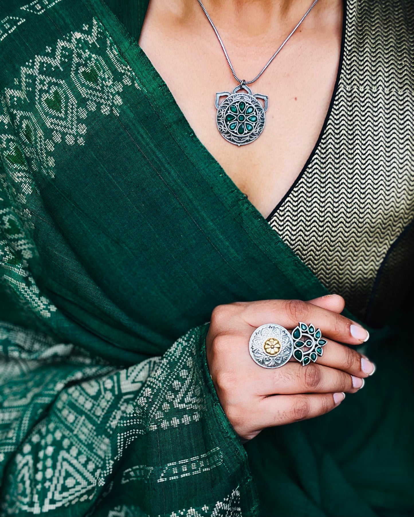 Dhwaj | Silver Plated Handcrafted Statement Pendant & Chain