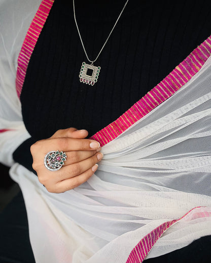 Arudhra|Silver Plated Multicolour Stone Adjustable Ring