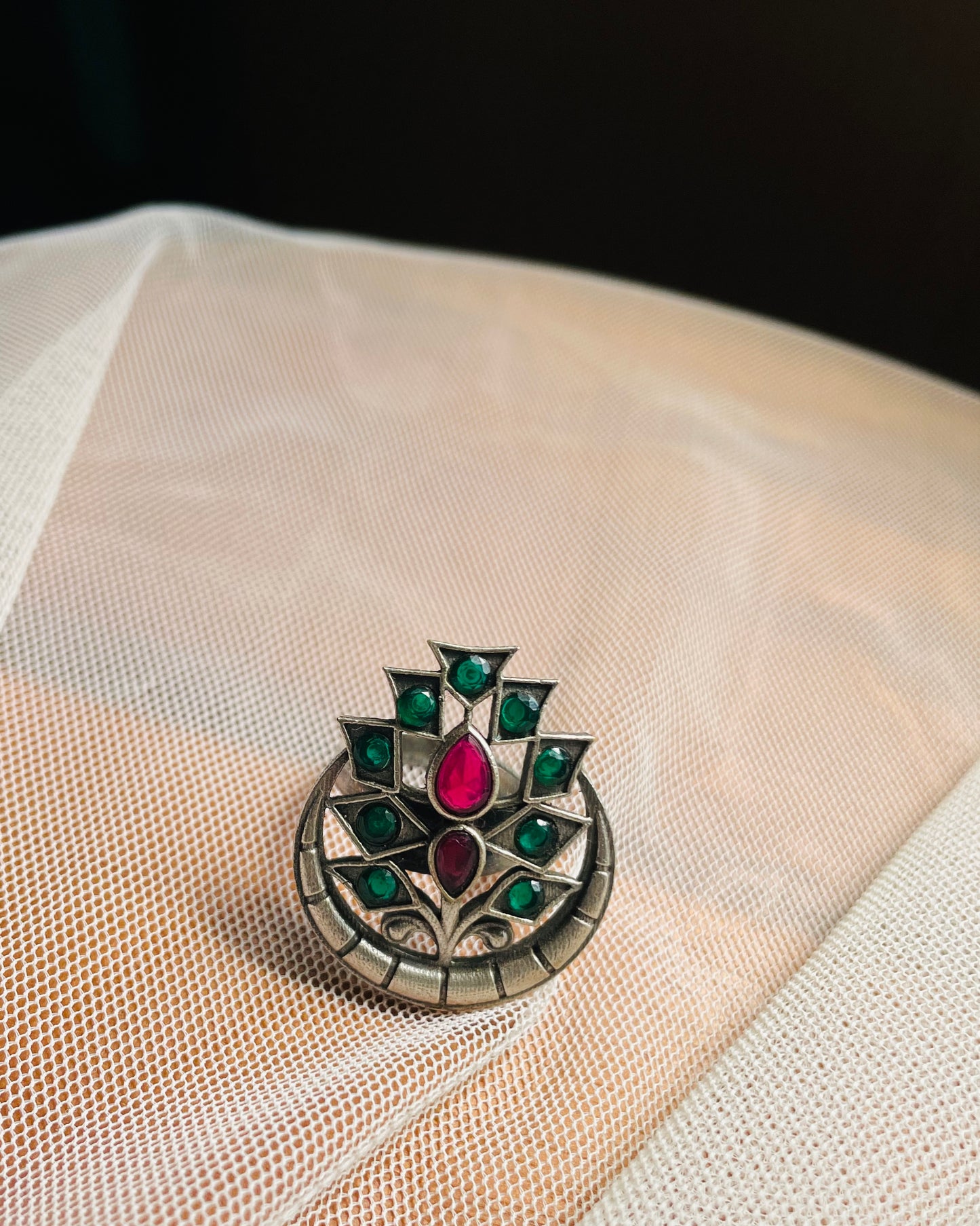 Arudhra|Silver Plated Multicolour Stone Adjustable Ring