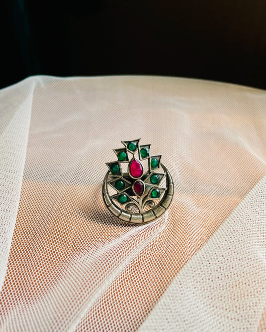 Arudhra|Silver Plated Multicolour Stone Adjustable Ring