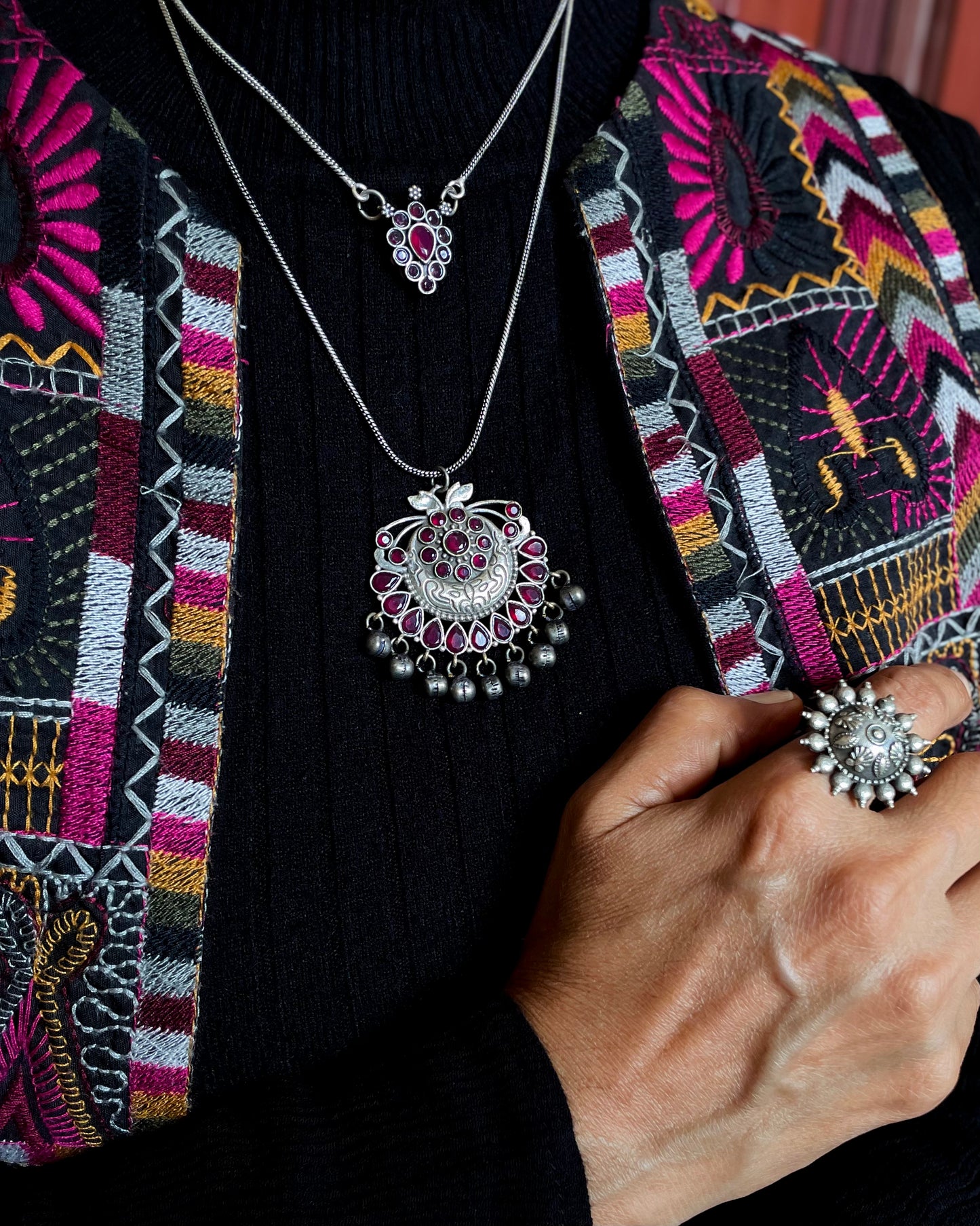 Maaya | Silver Plated Handcrafted Statement Pendant & Chain