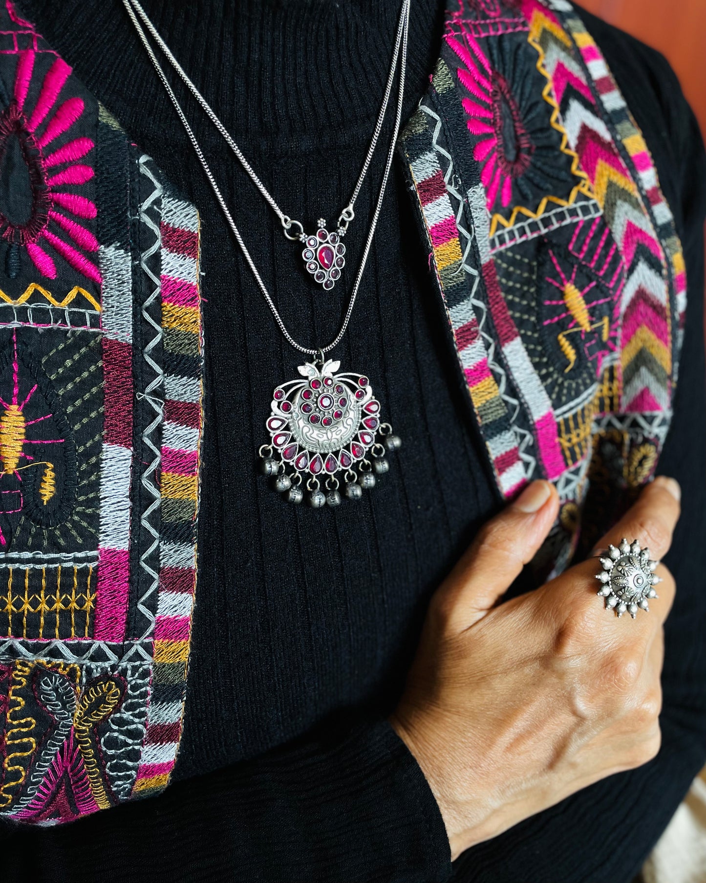 Nrithya | Silver Plated Handcrafted Statement Pendant & Chain