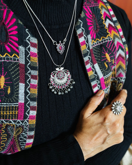 Nrithya | Silver Plated Handcrafted Statement Pendant & Chain