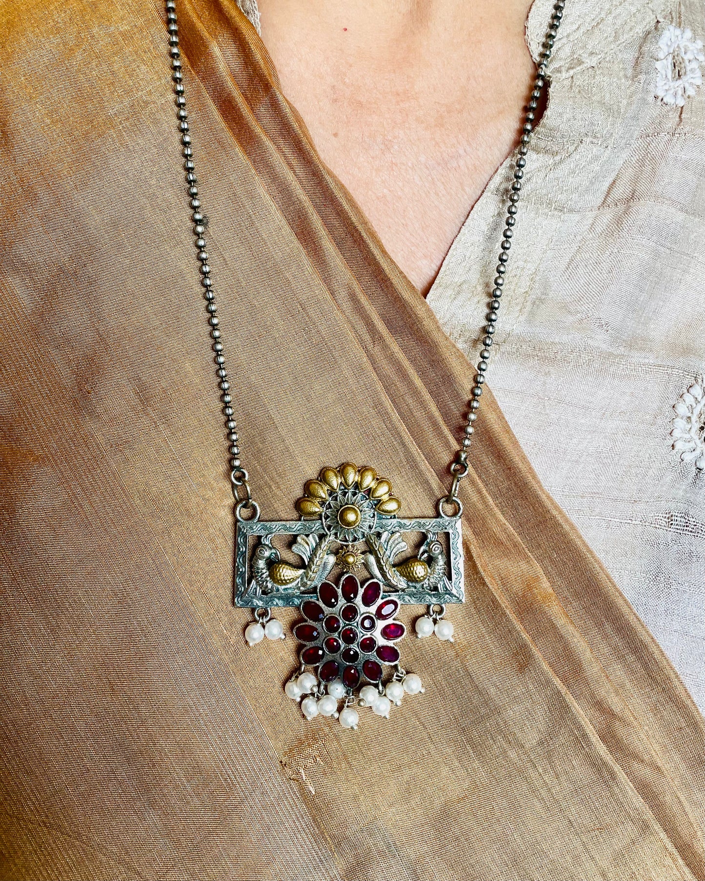 Nrityaakshi | Silver Plated Dual-Tone Fusion Handcrafted Statement Necklace