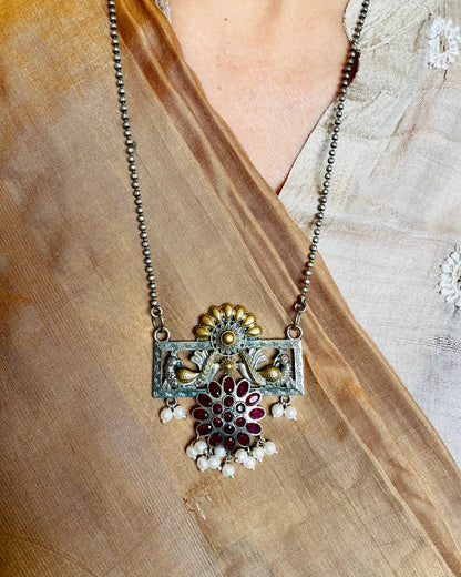 Nrityaakshi | Silver Plated Dual-Tone Fusion Handcrafted Statement Necklace