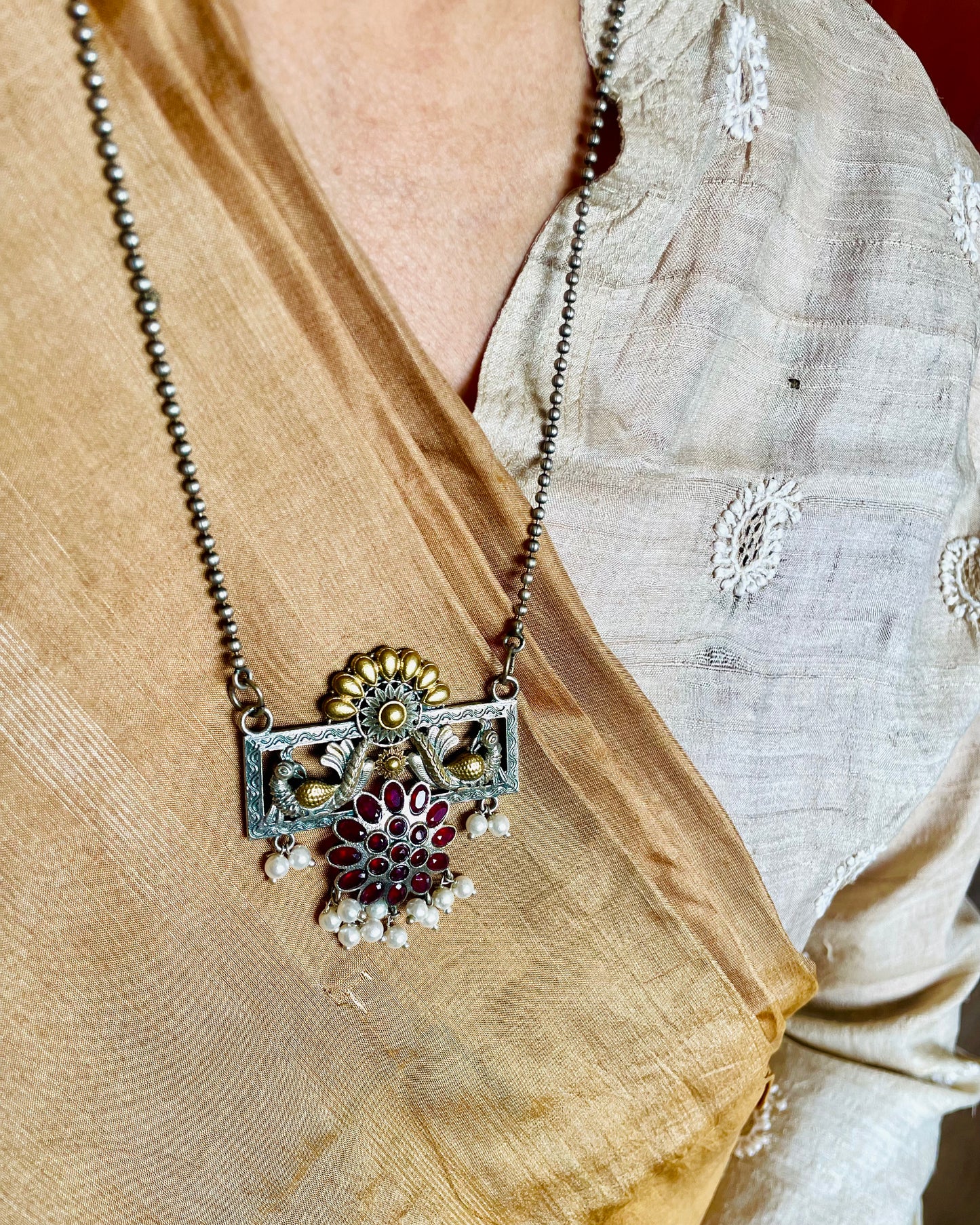 Nrityaakshi | Silver Plated Dual-Tone Fusion Handcrafted Statement Necklace