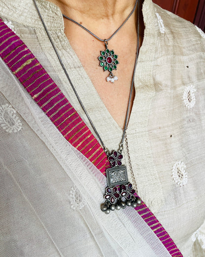 Dwithi | Silver Plated Handcrafted Statement Pendant & Chain