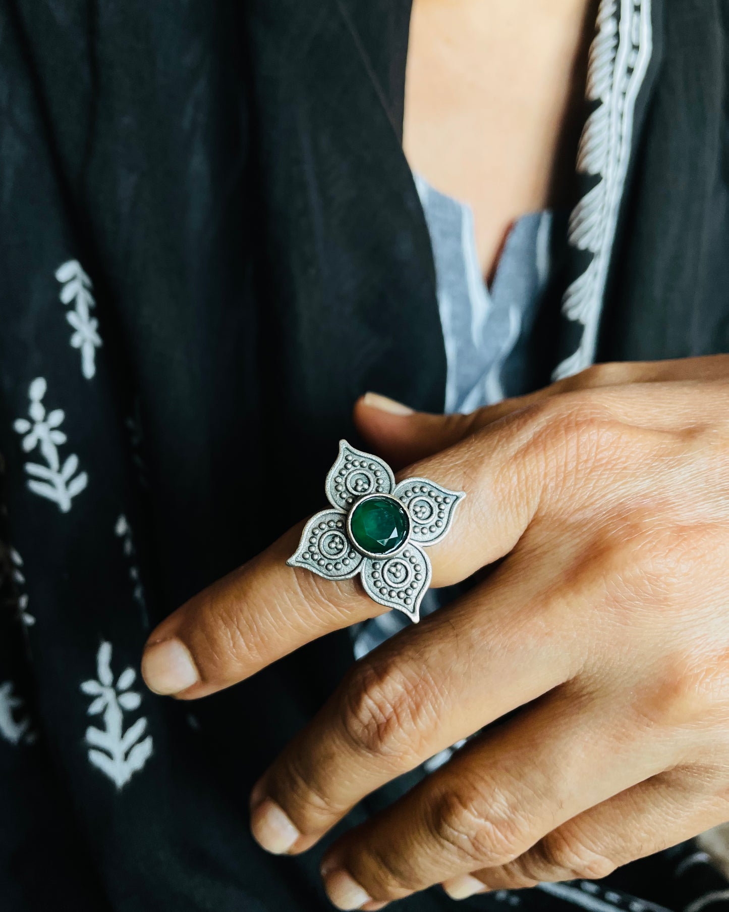 Ketaki | Silver Plated Oxidised Ring