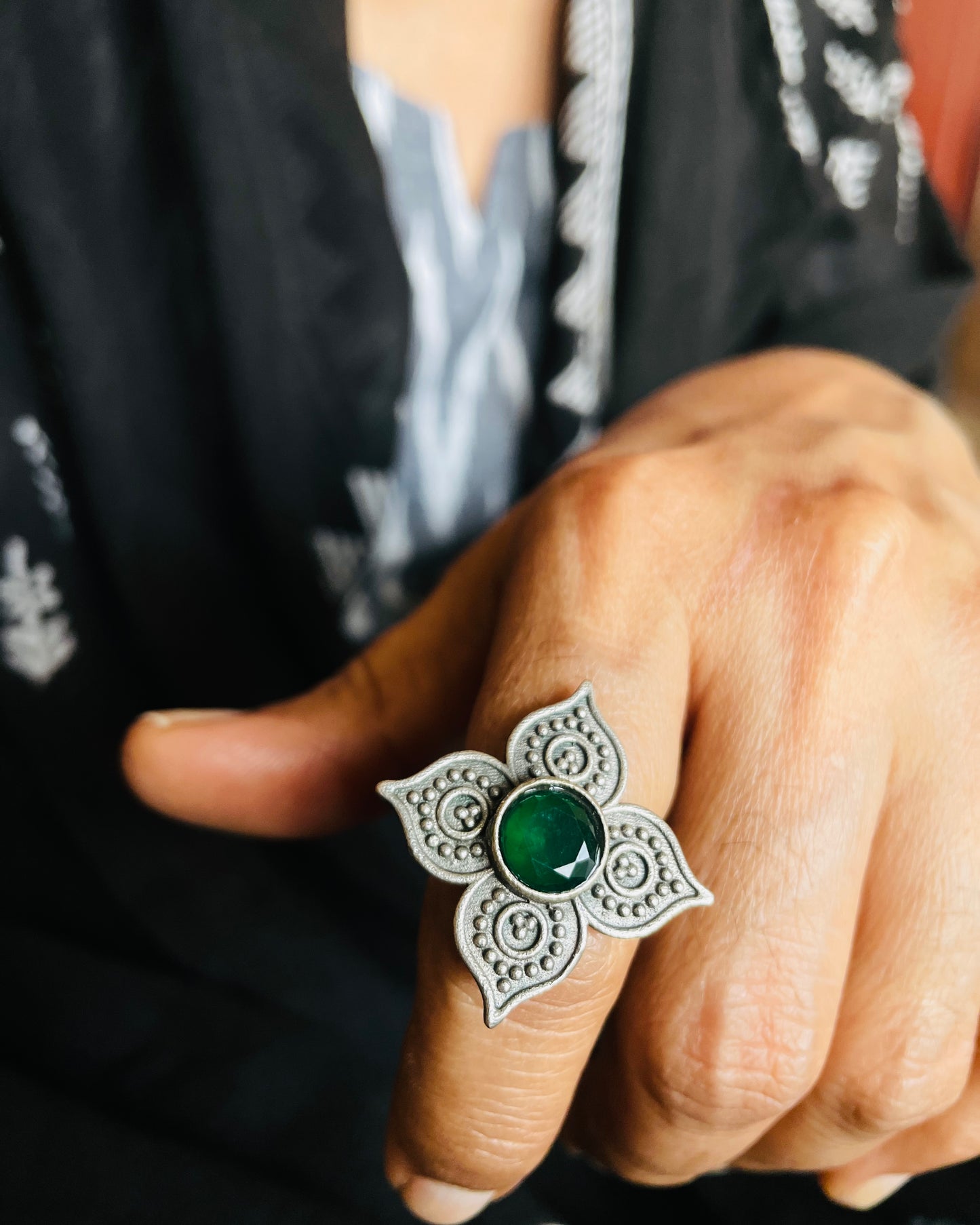 Ketaki | Silver Plated Oxidised Ring