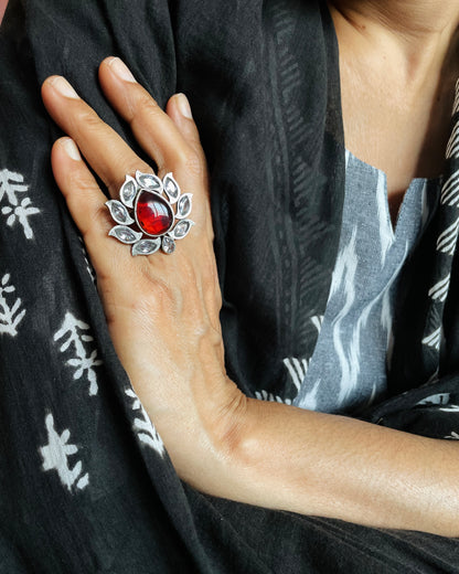 Spatika | Silver Plated Multicolour Stone Statement Ring