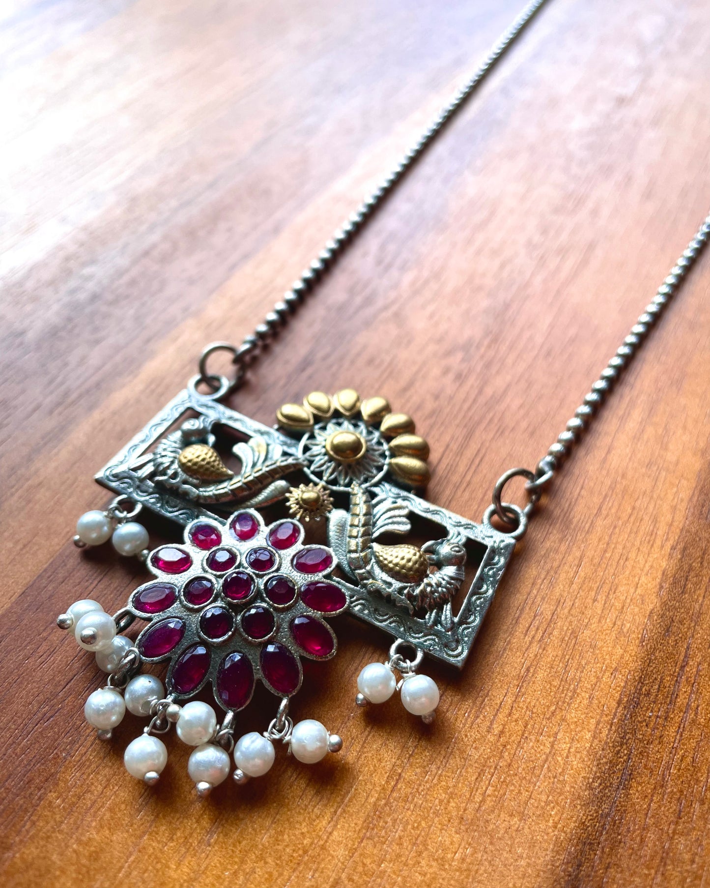 Nrityaakshi | Silver Plated Dual-Tone Fusion Handcrafted Statement Necklace