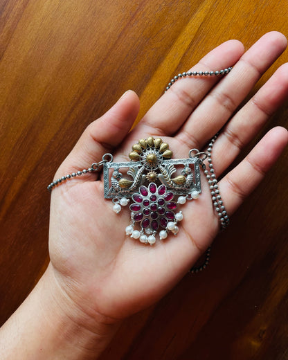 Nrityaakshi | Silver Plated Dual-Tone Fusion Handcrafted Statement Necklace