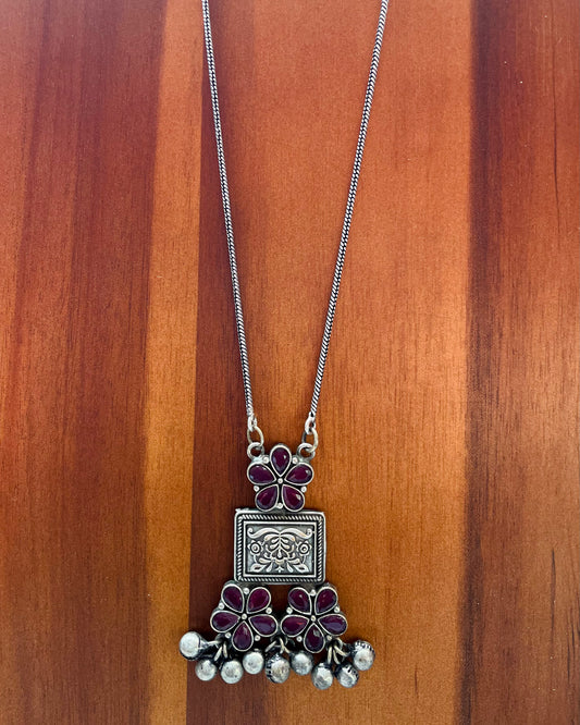 Manjaree | Silver Plated Handcrafted Statement Pendant & Chain