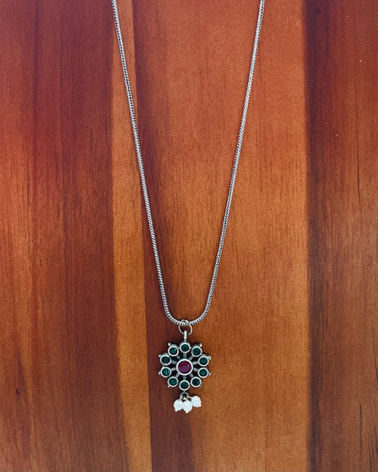 Dwithi | Silver Plated Handcrafted Statement Pendant & Chain