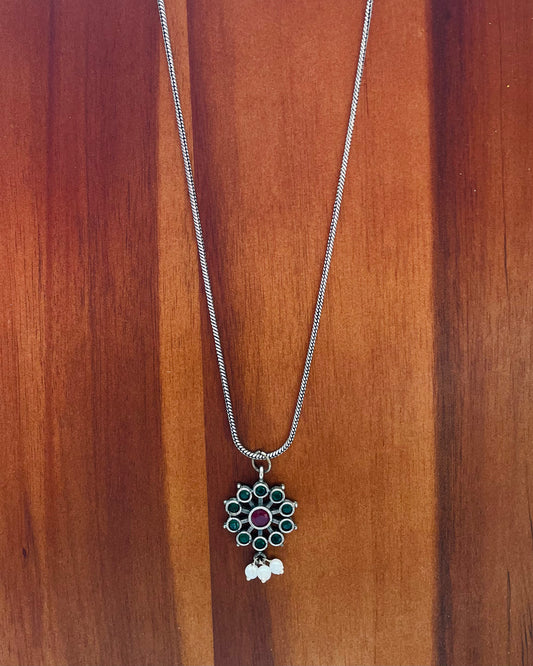 Dwithi | Silver Plated Handcrafted Statement Pendant & Chain
