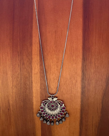 Nrithya | Silver Plated Handcrafted Statement Pendant & Chain