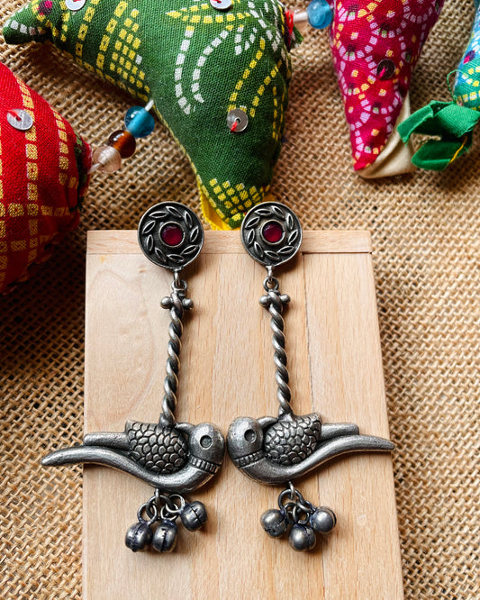 Raahi | Silver Plated Shrinkhala Statement Earrings