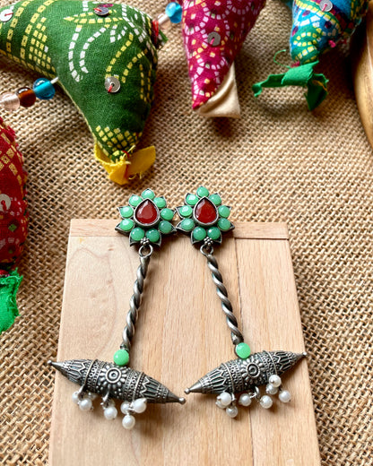 Rooh | Silver Plated Shrinkhala Statement Earrings