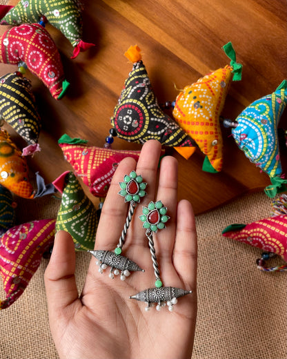 Rooh | Silver Plated Shrinkhala Statement Earrings