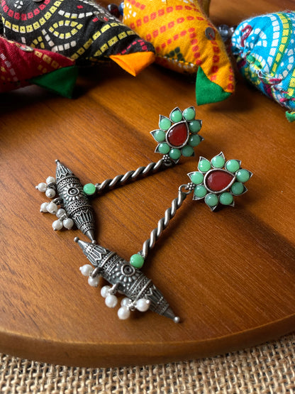 Rooh | Silver Plated Shrinkhala Statement Earrings