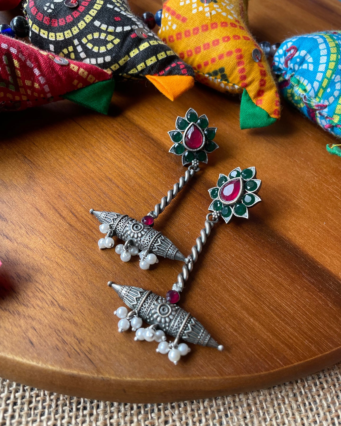 Rooh | Silver Plated Shrinkhala Statement Earrings