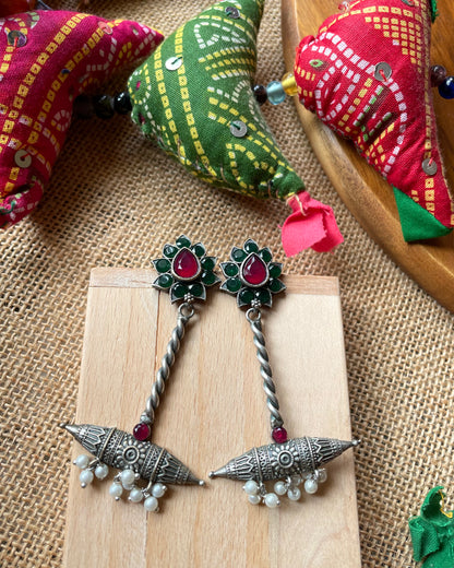 Rooh | Silver Plated Shrinkhala Statement Earrings