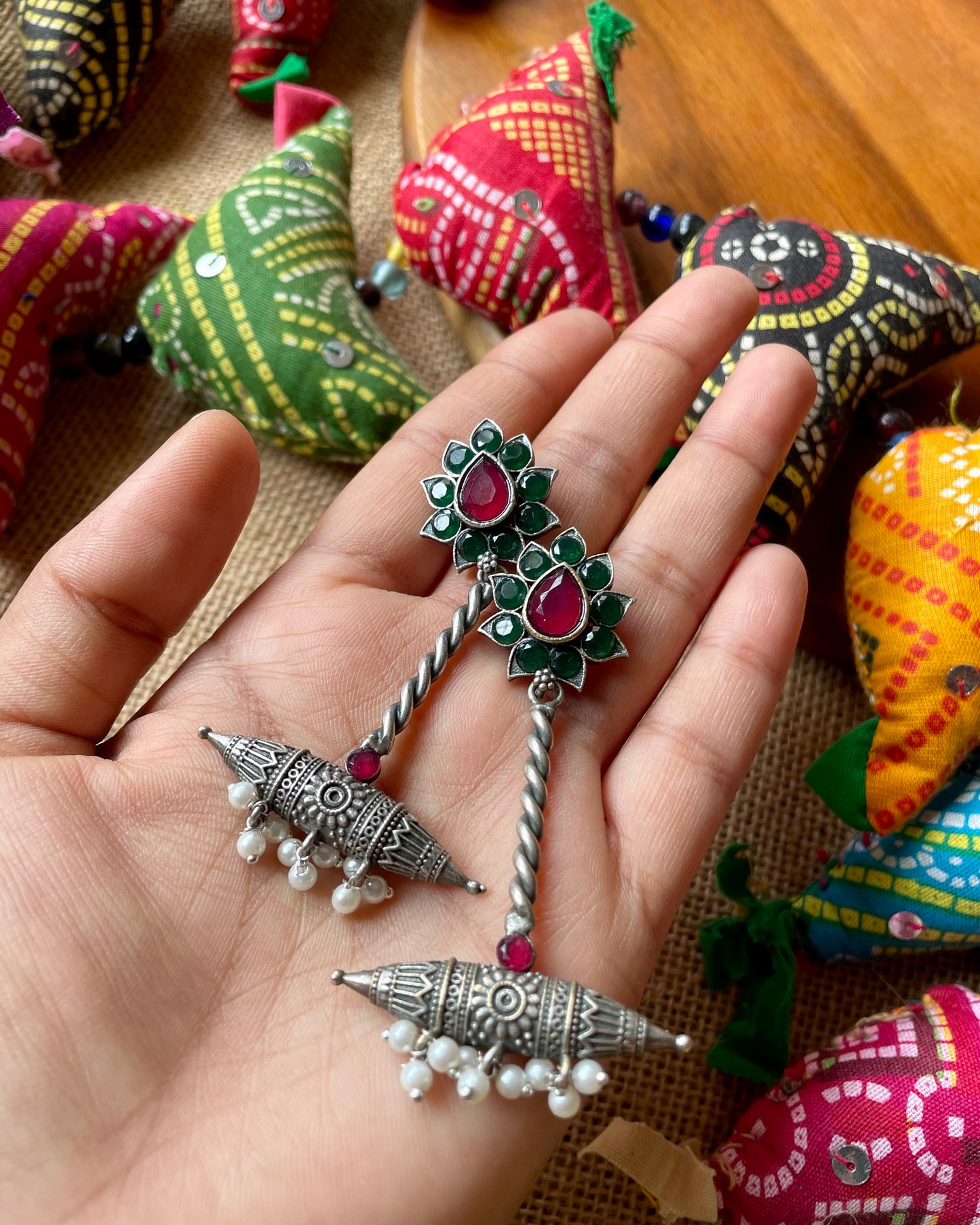 Rooh | Silver Plated Shrinkhala Statement Earrings