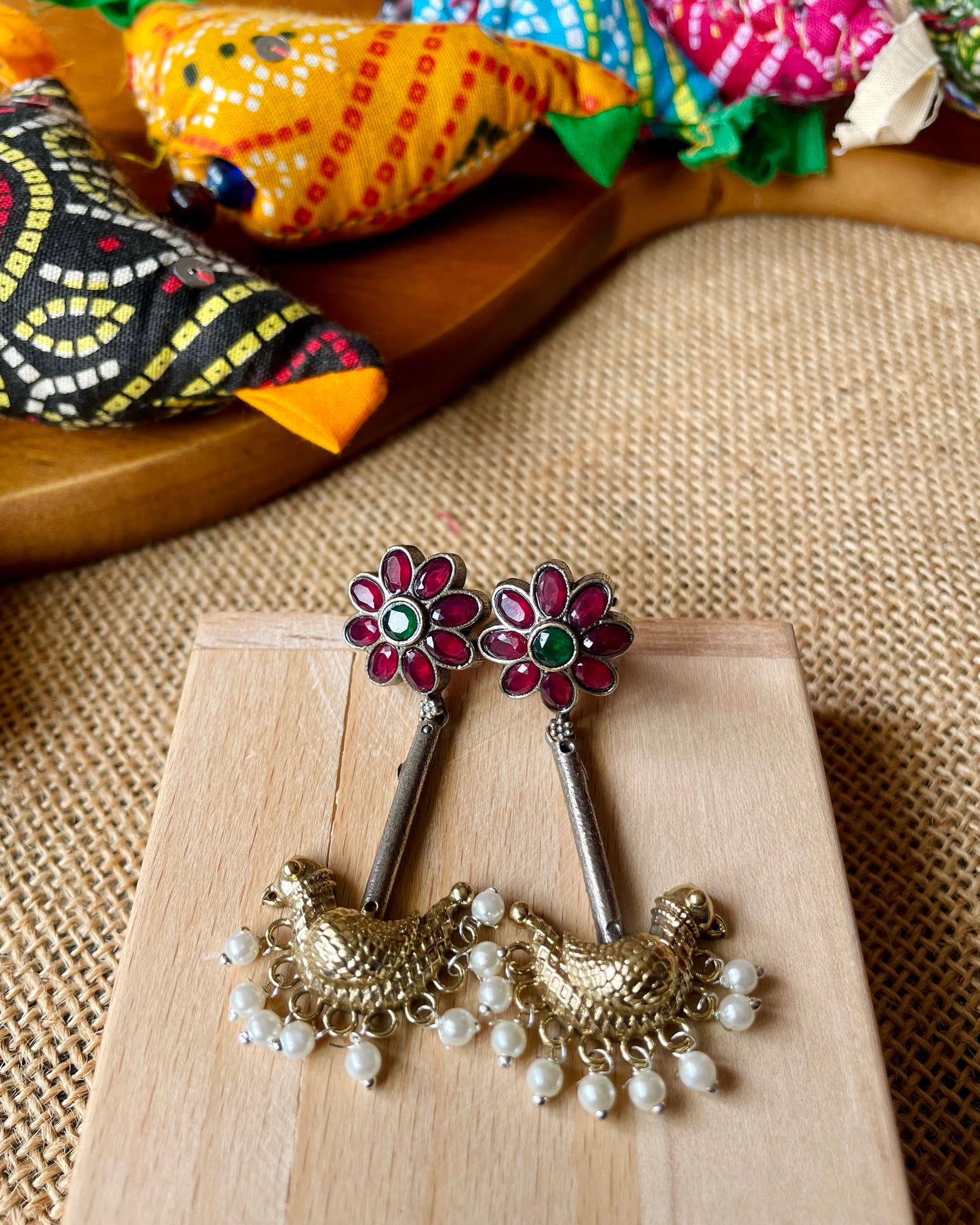 Ridhaa | Silver Plated Dual Tone Shrinkhala Statement Earrings