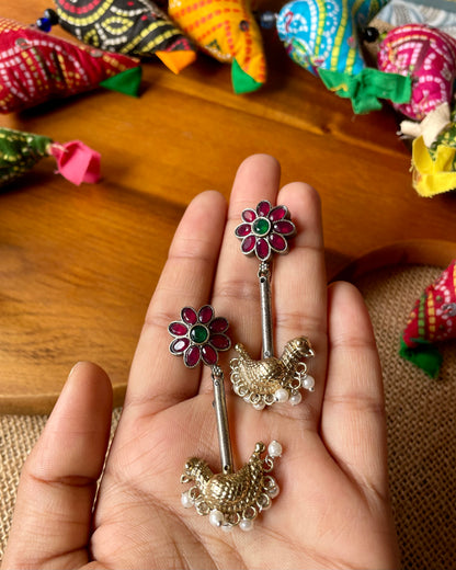 Ridhaa | Silver Plated Dual Tone Shrinkhala Statement Earrings