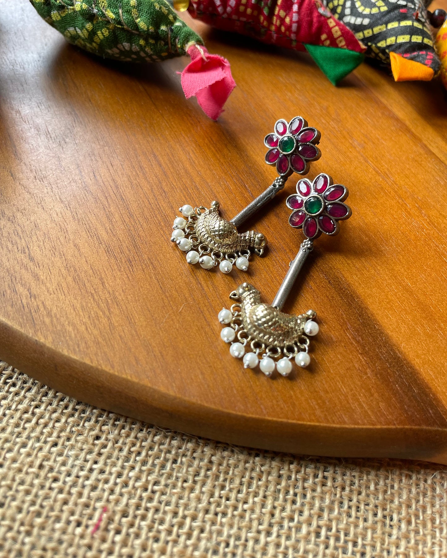 Ridhaa | Silver Plated Dual Tone Shrinkhala Statement Earrings