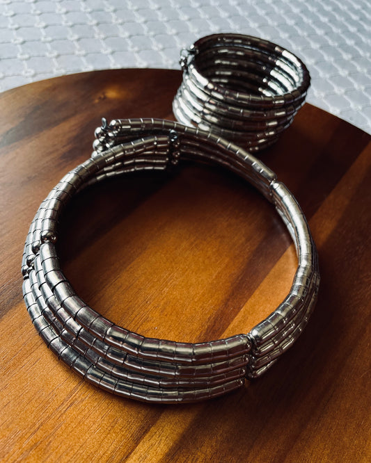 Tribal Coils | Silver Plated Statement Choker & Twisted Kada