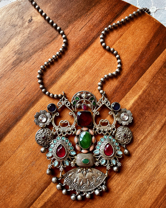 शृङ्गार | Silver Plated Fusion Handcrafted Statement Necklace