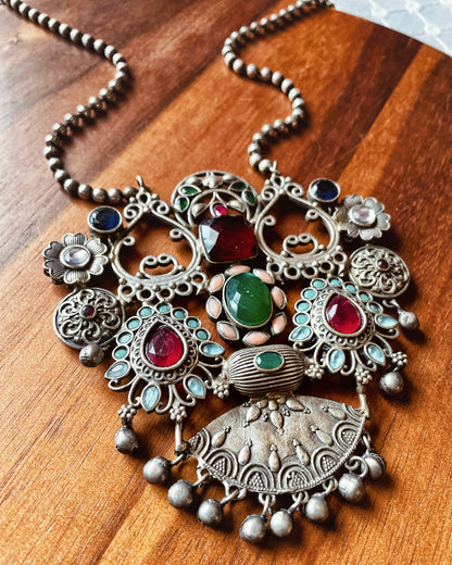 शृङ्गार | Silver Plated Fusion Handcrafted Statement Necklace