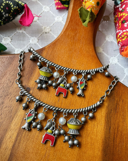 The Village Walk | Silver-Plated Meenakari Statement Anklet
