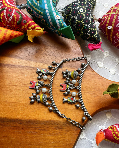 The Village Walk | Silver-Plated Meenakari Statement Anklet