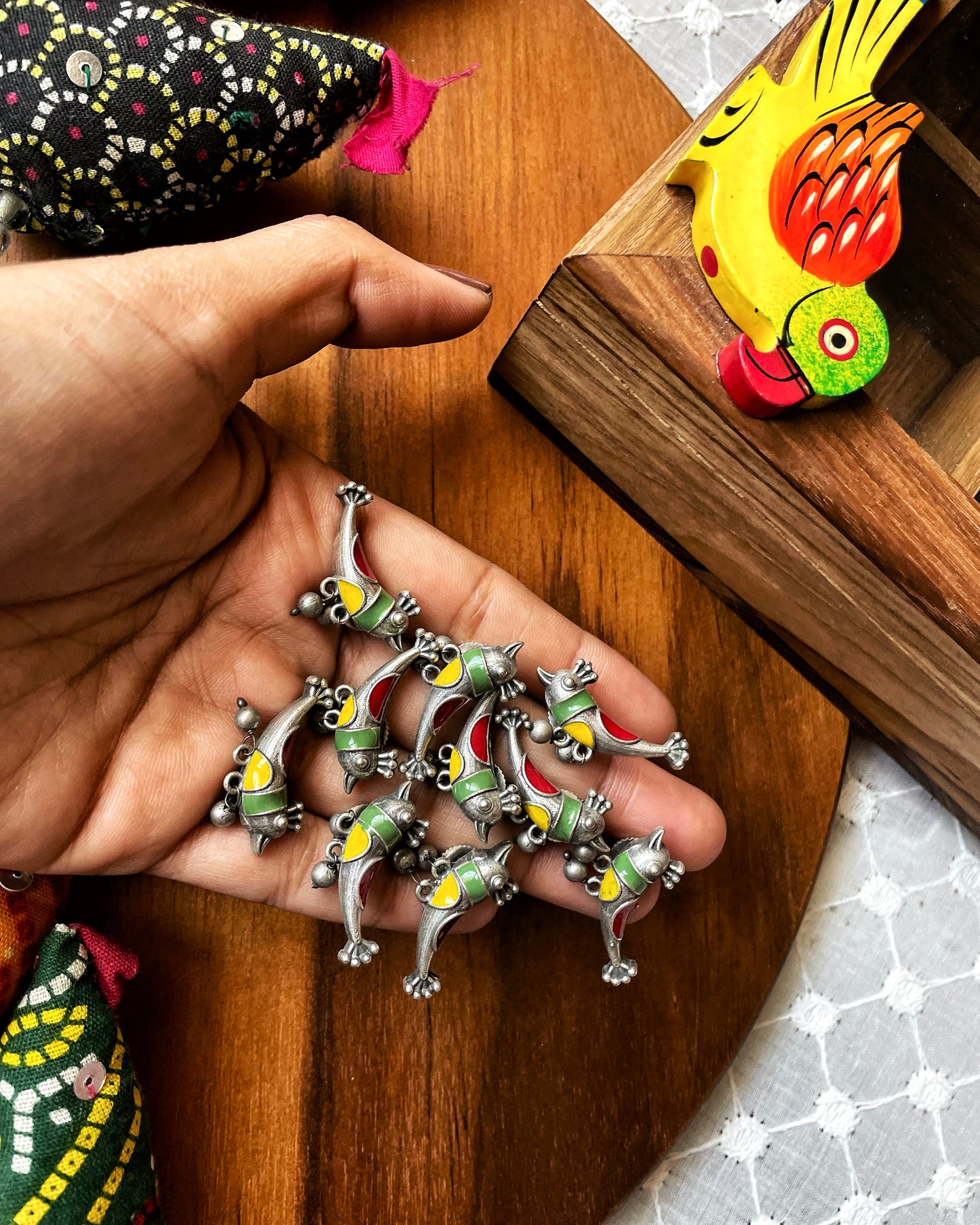 पक्षी बाग़ | Silver-Plated Meenakari Statement Studs