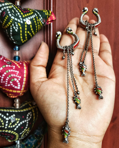 जलनर्तकी | Silver-Plated Meenakari Statement Drops