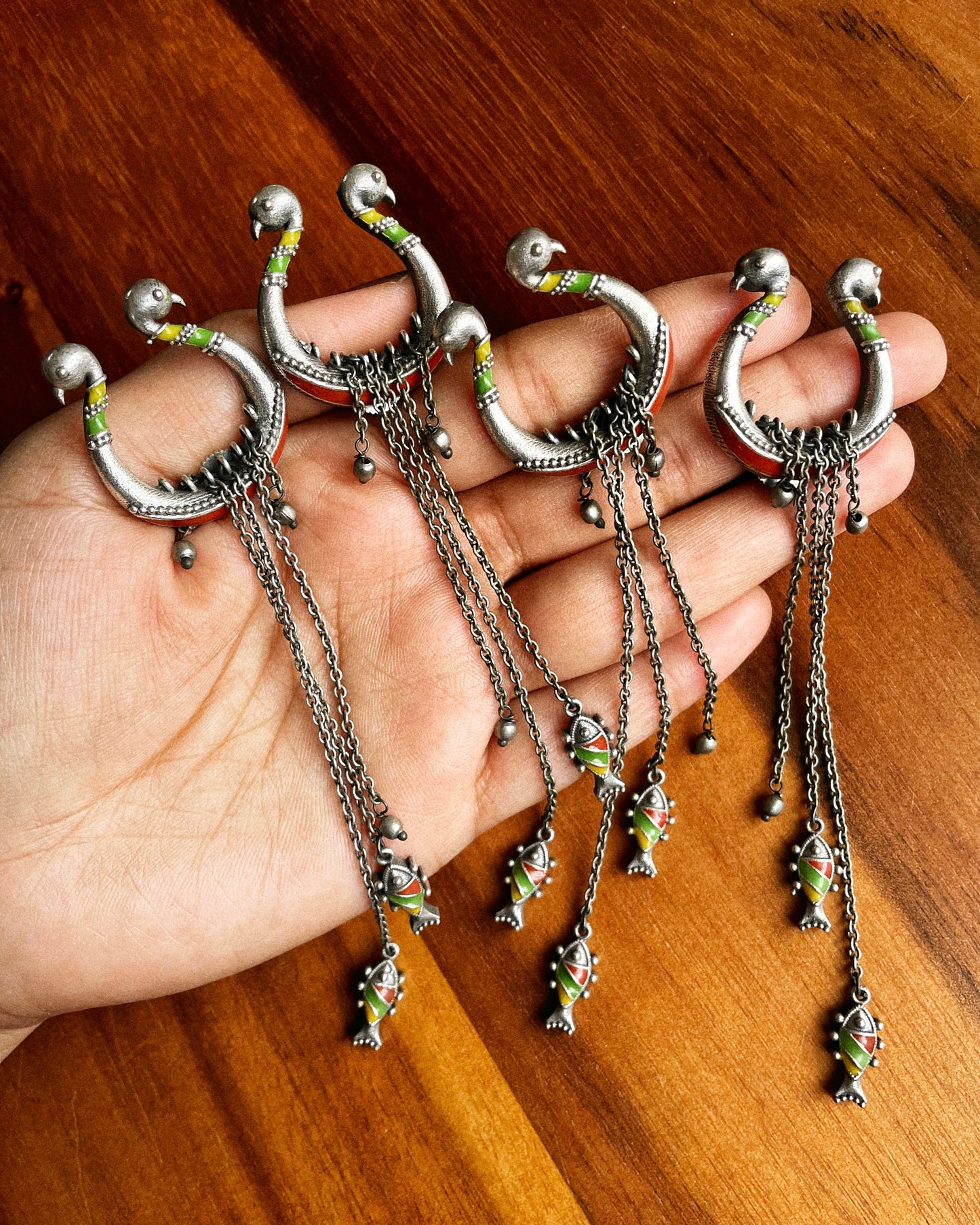 जलनर्तकी | Silver-Plated Meenakari Statement Drops