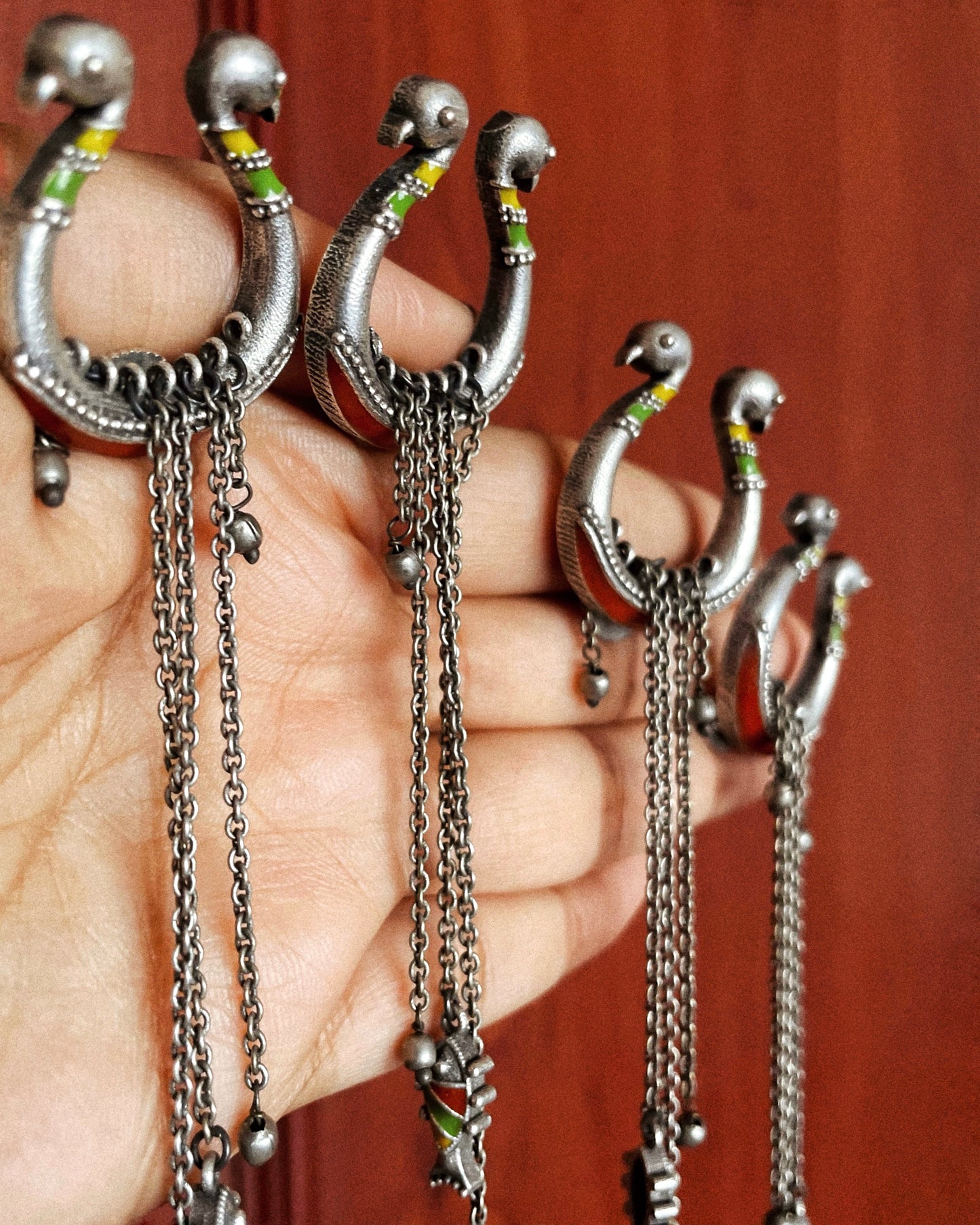 जलनर्तकी | Silver-Plated Meenakari Statement Drops